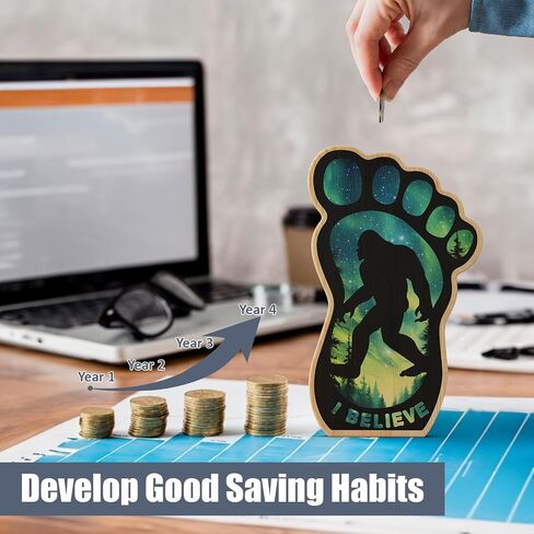 Bigfoot Piggy Bank for Kids Boys Girls, Sasquatch Wooden Piggy Bank Money Bank with Transparent Window, Coin Bank Fun Gifts for Birthday, Christmas, Festival, Baby Shower,Home Decor in Saudi Arabia