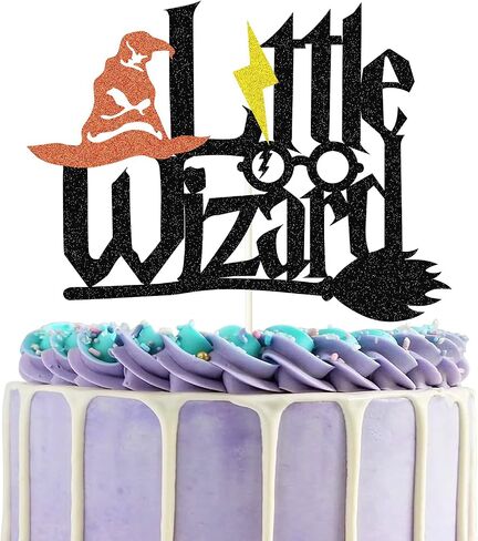Black Glitter Little Wizard Cake Topper for Wizard Party Decorations ، Harry Potter Forme Supplies ، Decord Wizard Inspired Cake Decor in Saudi Arabia