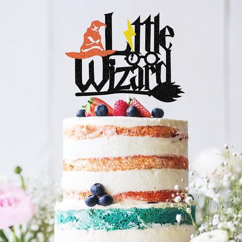 Black Glitter Little Wizard Cake Topper for Wizard Party Decorations ، Harry Potter Forme Supplies ، Decord Wizard Inspired Cake Decor in Saudi Arabia