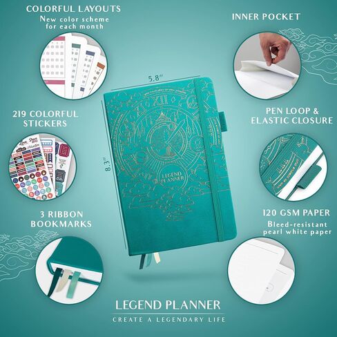 Legend Weekly Colorful Planner 2nd Edition – Undated Life & Work Agenda Journal for Time Management, Goal Setting, Productivity, Tasks & to Do Lists – A5 Size, 5.8 ″ x 8.3″, Hardcover – Turquoise in Saudi Arabia