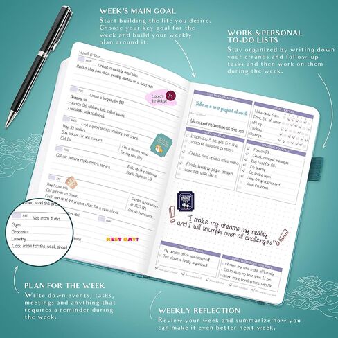 Legend Weekly Colorful Planner 2nd Edition – Undated Life & Work Agenda Journal for Time Management, Goal Setting, Productivity, Tasks & to Do Lists – A5 Size, 5.8 ″ x 8.3″, Hardcover – Turquoise in Saudi Arabia