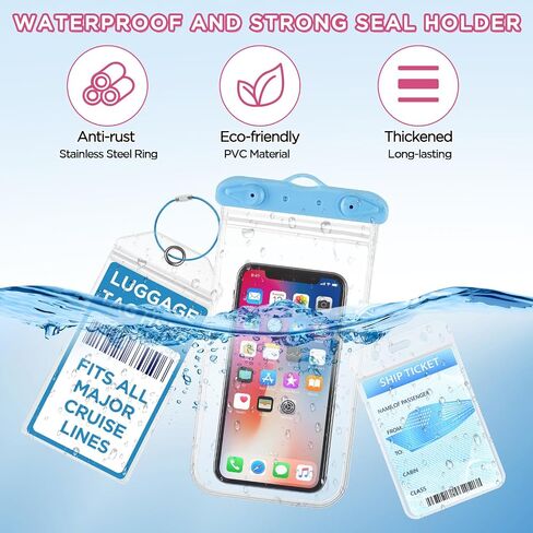 Cruise Must Haves Includes Cruise Luggage Tags, Cruise Lanyard, Waterproof Phone Bags, Travel Clothesline, Portable Backpack, Towel Clips, Power Strip for Carnival Essentials Kit (Blue and Pink) in Saudi Arabia