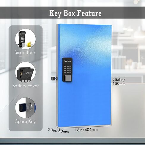 WeHere 16 Key Lock Box Wall Mount, APP Bluetooth/One Time Password Share/Wi-Fi Remote/Fixed Code/Key Unlock, Smart Key Cabinet, Key Organizer Box for Apartment, Hotel, Office, House Key Manage in Kuwait