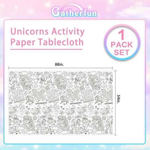 Gatherfun Princess Party Supplies Color-in Paper Paper Tableroth | 54 × 88 في ديكورات حفلات الأميرة المحددة لعيد ميلاد الأطفال والمدرسة والمناسبات الخاصة in Kuwait