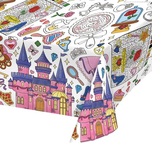 Gatherfun Princess Party Supplies Color-in Paper Paper Tableroth | 54 × 88 في ديكورات حفلات الأميرة المحددة لعيد ميلاد الأطفال والمدرسة والمناسبات الخاصة in Kuwait