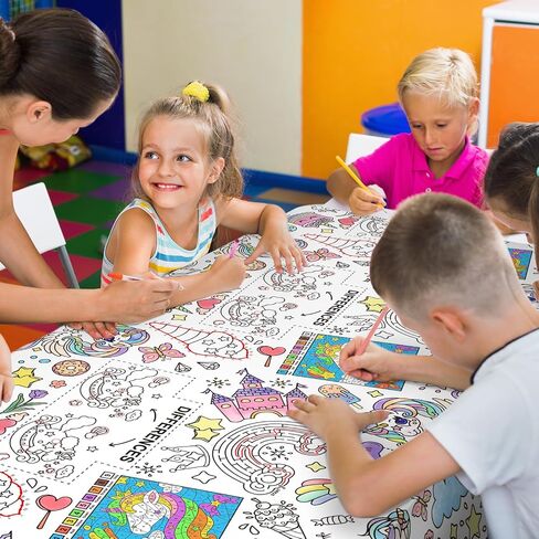 Gatherfun Princess Party Supplies Color-in Paper Paper Tableroth | 54 × 88 في ديكورات حفلات الأميرة المحددة لعيد ميلاد الأطفال والمدرسة والمناسبات الخاصة in Kuwait