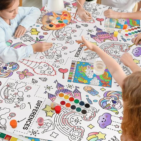 Gatherfun Princess Party Supplies Color-in Paper Paper Tableroth | 54 × 88 في ديكورات حفلات الأميرة المحددة لعيد ميلاد الأطفال والمدرسة والمناسبات الخاصة in Kuwait