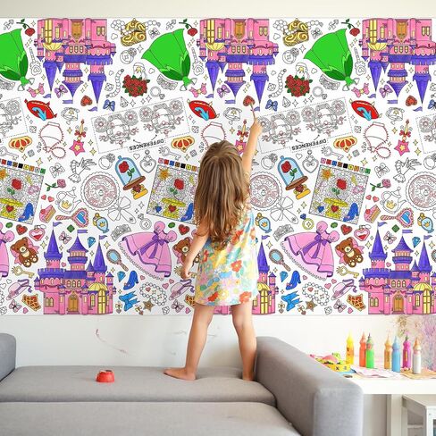 Gatherfun Princess Party Supplies Color-in Paper Paper Tableroth | 54 × 88 في ديكورات حفلات الأميرة المحددة لعيد ميلاد الأطفال والمدرسة والمناسبات الخاصة in Kuwait