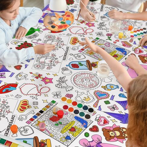 Gatherfun Princess Party Supplies Color-in Paper Paper Tableroth | 54 × 88 في ديكورات حفلات الأميرة المحددة لعيد ميلاد الأطفال والمدرسة والمناسبات الخاصة in Kuwait