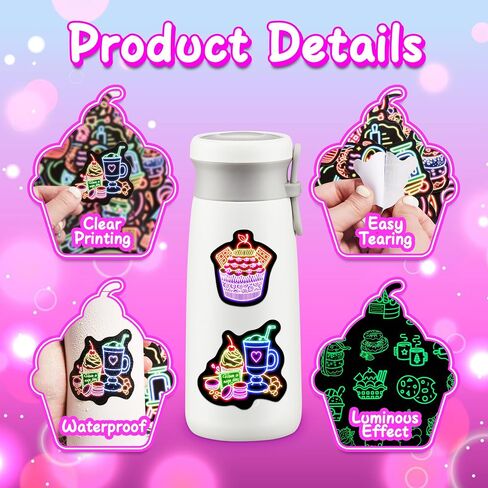 Neon Water Bottle Stickers for Kids Glow in The Dark, 60 PCS Vinyl Waterproof Stickers Pack for Laptop Skateboard Phone Case, Cute Neon Animals Decals for Teens in Saudi Arabia
