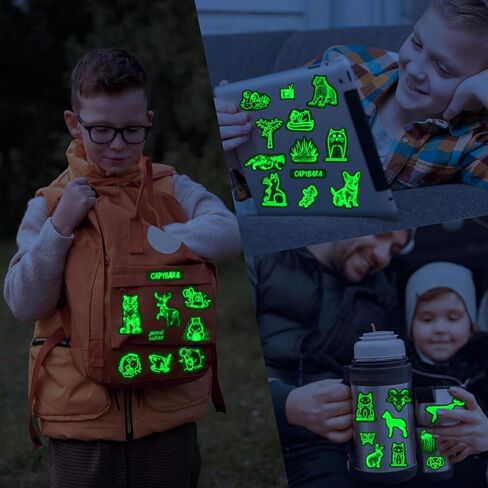 Neon Water Bottle Stickers for Kids Glow in The Dark, 60 PCS Vinyl Waterproof Stickers Pack for Laptop Skateboard Phone Case, Cute Neon Animals Decals for Teens in Saudi Arabia