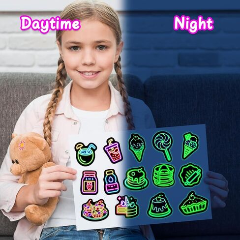 Neon Water Bottle Stickers for Kids Glow in The Dark, 60 PCS Vinyl Waterproof Stickers Pack for Laptop Skateboard Phone Case, Cute Neon Animals Decals for Teens in Saudi Arabia