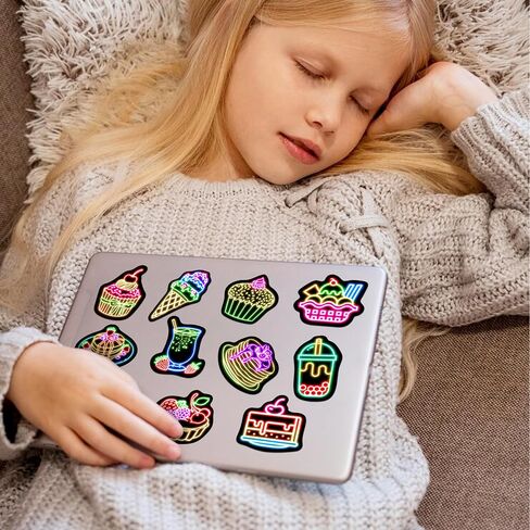 Neon Water Bottle Stickers for Kids Glow in The Dark, 60 PCS Vinyl Waterproof Stickers Pack for Laptop Skateboard Phone Case, Cute Neon Animals Decals for Teens in Saudi Arabia