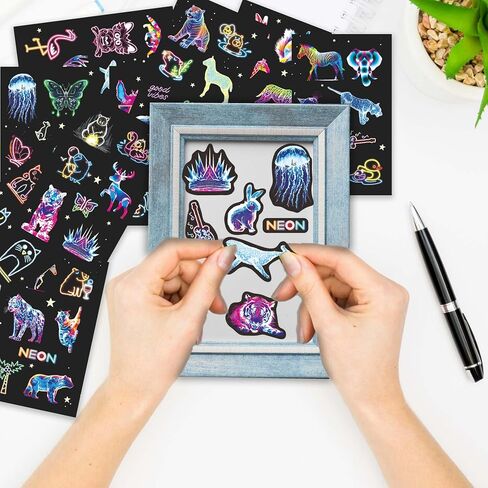 Neon Water Bottle Stickers for Kids Glow in The Dark, 60 PCS Vinyl Waterproof Stickers Pack for Laptop Skateboard Phone Case, Cute Neon Animals Decals for Teens in Saudi Arabia
