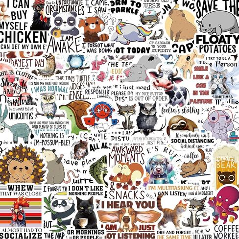50 Pcs Funny Animal Quotes Stickers Gxizlba Kids Teens Adults Cute Animals Phrases Graffiti Waterproof Decals Decorative Water Bottle Computer Stationery Box Bag Book Label Sticker in Saudi Arabia
