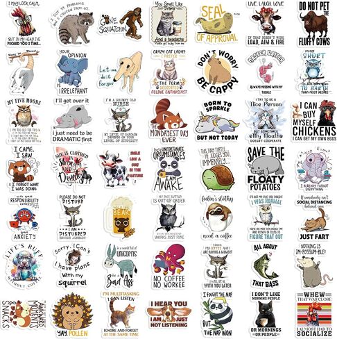 50 Pcs Funny Animal Quotes Stickers Gxizlba Kids Teens Adults Cute Animals Phrases Graffiti Waterproof Decals Decorative Water Bottle Computer Stationery Box Bag Book Label Sticker in Saudi Arabia