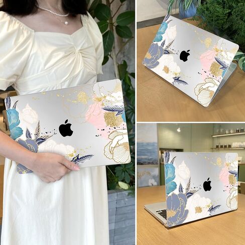 for M1 MacBook Air 13 inch Case 2021 2020 2019 2018 Model A2337/A2179/A1932, Laptop Hard Shell Case with Keyboard Cover & Trackpad Protector & 2 OTG Adapters, Abstract Peony in Saudi Arabia
