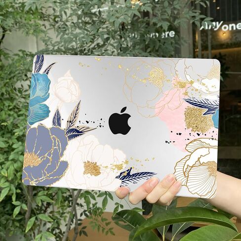 for M1 MacBook Air 13 inch Case 2021 2020 2019 2018 Model A2337/A2179/A1932, Laptop Hard Shell Case with Keyboard Cover & Trackpad Protector & 2 OTG Adapters, Abstract Peony in Saudi Arabia
