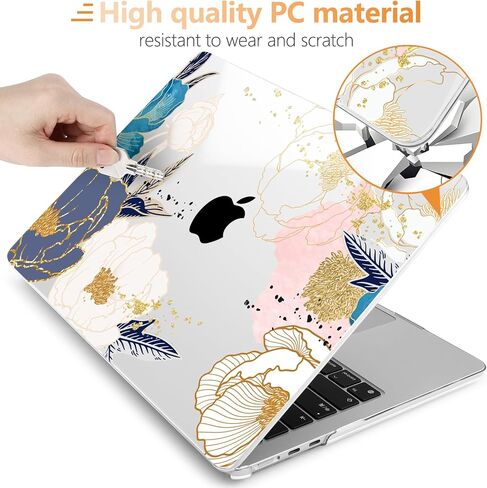 for M1 MacBook Air 13 inch Case 2021 2020 2019 2018 Model A2337/A2179/A1932, Laptop Hard Shell Case with Keyboard Cover & Trackpad Protector & 2 OTG Adapters, Abstract Peony in Saudi Arabia