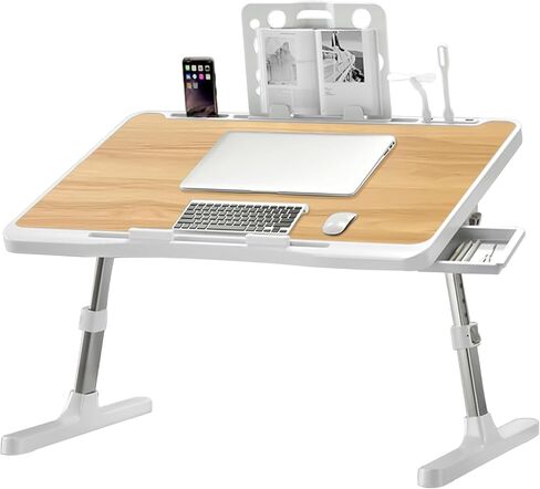 Laptop Desk for Bed, Adjustable Bed Table with USB Charge Port, Foldable Laptop Table with Storage Drawer, Portable Laptop Bed Desk Tray for Eating Working Writing Reading (Silver) in Saudi Arabia