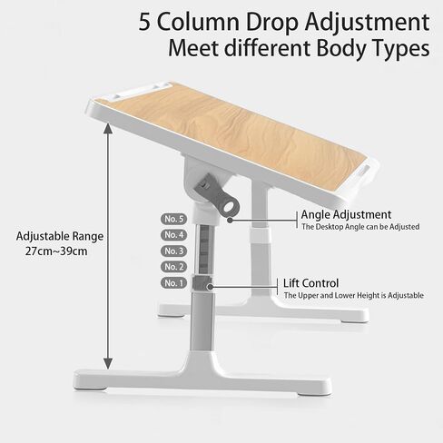 Laptop Desk for Bed, Adjustable Bed Table with USB Charge Port, Foldable Laptop Table with Storage Drawer, Portable Laptop Bed Desk Tray for Eating Working Writing Reading (Silver) in Saudi Arabia