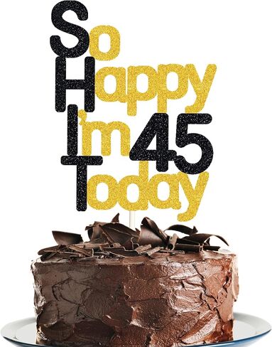 سعيد جدا أنا 16 اليوم! أغطية كعكة عيد الميلاد - بريق أسود ، ستة عشر كعكة توبر ، ديكورات عيد ميلاد السادس عشر in Kuwait