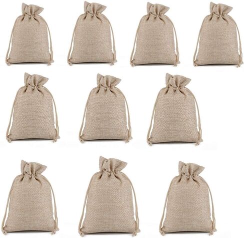 أكياس Meluoge burlap أكياس قطنية الكتان أكياس مجوهرات الكنز 6 "x8" أكياس الرباط حقيبة هدايا (10 ، قهوة خفيفة) in Saudi Arabia