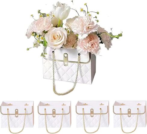 4pcs Paper Flower Bags for Bouquets, Flower Boxes for Arrangements, Paper Flower Gift Bags with Handles Florist Supplies for Weddings Mother's Day (White) in Saudi Arabia