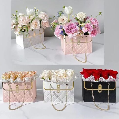 4pcs Paper Flower Bags for Bouquets, Flower Boxes for Arrangements, Paper Flower Gift Bags with Handles Florist Supplies for Weddings Mother's Day (White) in Saudi Arabia