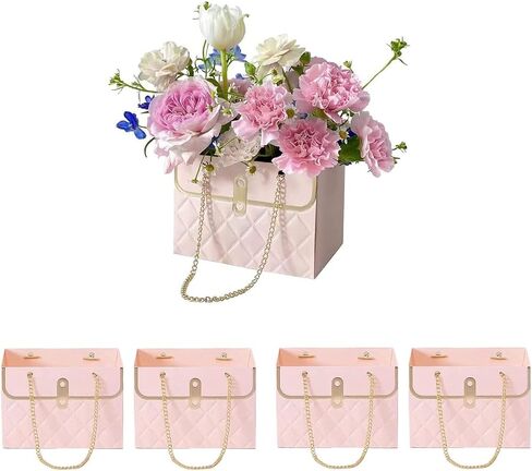 4pcs Paper Flower Bags for Bouquets, Flower Boxes for Arrangements, Paper Flower Gift Bags with Handles Florist Supplies for Weddings Mother's Day (White) in Saudi Arabia
