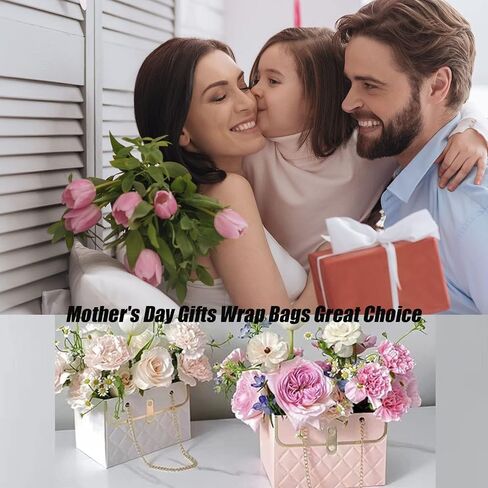 4pcs Paper Flower Bags for Bouquets, Flower Boxes for Arrangements, Paper Flower Gift Bags with Handles Florist Supplies for Weddings Mother's Day (White) in Saudi Arabia