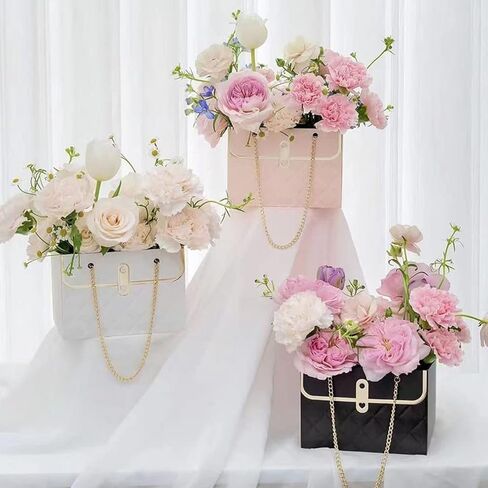 4pcs Paper Flower Bags for Bouquets, Flower Boxes for Arrangements, Paper Flower Gift Bags with Handles Florist Supplies for Weddings Mother's Day (White) in Saudi Arabia