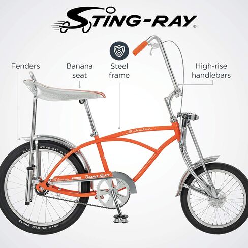 Schwinn Classic Krate Kids Bike for Boys Girls Age 6+ Years Old, 13-Inch Frame, Iconic Sting-Ray Frame & Springer Fork, Vintage High-Rise Ape Handlebar, Banana Seat, 16" Front Wheel and 20" Rear Wheel in Saudi Arabia