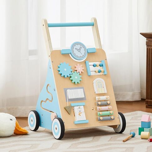 Wooden Baby Walker, Baby Push Walker Adjustable Height and Speed Multiple Learning Activity Walker Baby Walker with Wheels for Girls 6-12 Months, Pink in Saudi Arabia