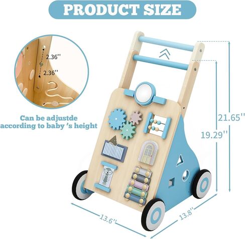 Wooden Baby Walker, Baby Push Walker Adjustable Height and Speed Multiple Learning Activity Walker Baby Walker with Wheels for Girls 6-12 Months, Pink in Saudi Arabia
