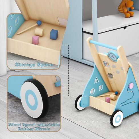 Wooden Baby Walker, Baby Push Walker Adjustable Height and Speed Multiple Learning Activity Walker Baby Walker with Wheels for Girls 6-12 Months, Pink in Saudi Arabia
