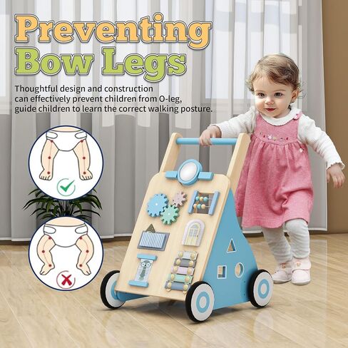 Wooden Baby Walker, Baby Push Walker Adjustable Height and Speed Multiple Learning Activity Walker Baby Walker with Wheels for Girls 6-12 Months, Pink in Saudi Arabia