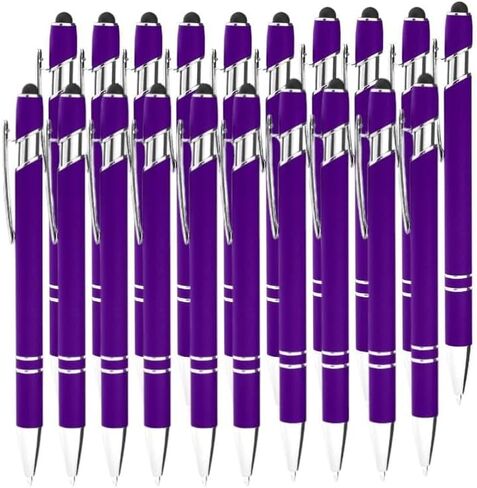 20 Pack Pallpoint Pen 2-in-1 Stylus-قلم وظيفي مزدوج مع قلم شاشة تعمل باللمس والحبر الأسود (الأرجواني) in Saudi Arabia