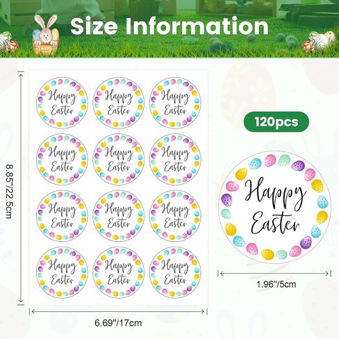 G2PLUS Easter Gift Stickers, 120Pcs Happy Easter Stickers, 2" Round Eggs Label Sticker for Candy Bags, Gift Wrapping, Spring Party Favors in Saudi Arabia