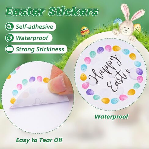 G2PLUS Easter Gift Stickers, 120Pcs Happy Easter Stickers, 2" Round Eggs Label Sticker for Candy Bags, Gift Wrapping, Spring Party Favors in Saudi Arabia