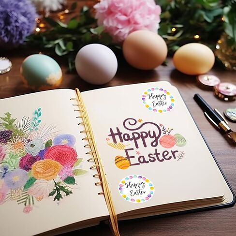 G2PLUS Easter Gift Stickers, 120Pcs Happy Easter Stickers, 2" Round Eggs Label Sticker for Candy Bags, Gift Wrapping, Spring Party Favors in Saudi Arabia