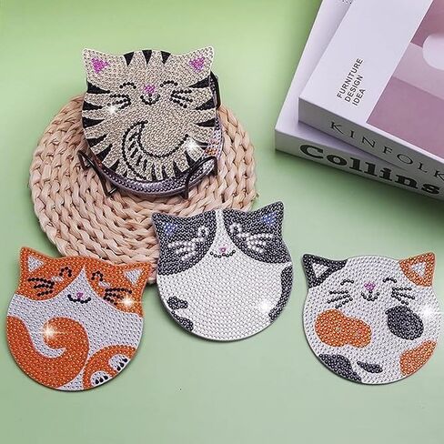 OFDNE Cute Cat Diamond Paintings Kits with Holder,6Pcs DIY Coaster Diamond Art Kits,Full Coasters Diamond Painting Kits Beginners Art Craft Supplies for Adults in Saudi Arabia