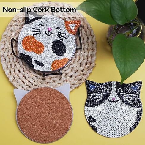 OFDNE Cute Cat Diamond Paintings Kits with Holder,6Pcs DIY Coaster Diamond Art Kits,Full Coasters Diamond Painting Kits Beginners Art Craft Supplies for Adults in Saudi Arabia