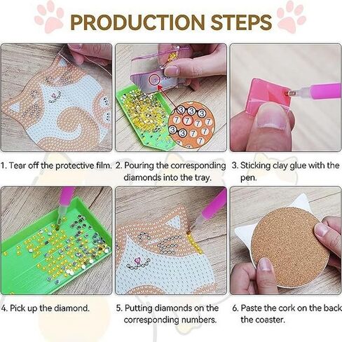 OFDNE Cute Cat Diamond Paintings Kits with Holder,6Pcs DIY Coaster Diamond Art Kits,Full Coasters Diamond Painting Kits Beginners Art Craft Supplies for Adults in Saudi Arabia