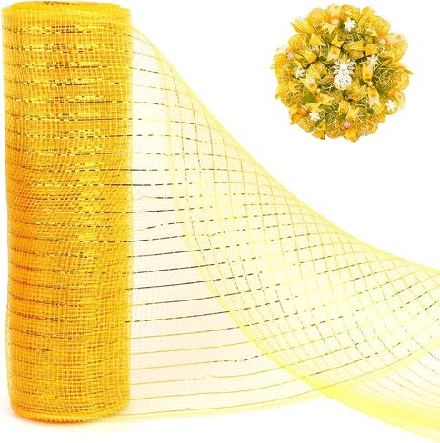 Gold Mesh Ribbon For Wreaths Gold Deco Mesh 10 Inch Rolls Gold Ribbon For Christmas Tree Gold Metallic Ribbon With Gold Metallic Mesh Ribbon Gold Christmas Tree Ribbon Garland 10 Yards Gold Net Ribbon in Kuwait