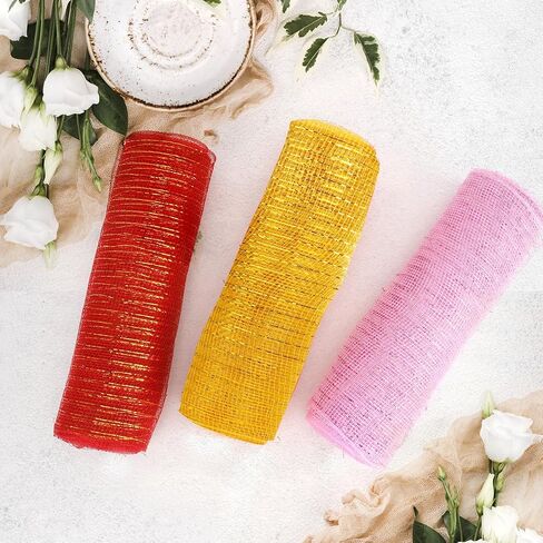 Gold Mesh Ribbon For Wreaths Gold Deco Mesh 10 Inch Rolls Gold Ribbon For Christmas Tree Gold Metallic Ribbon With Gold Metallic Mesh Ribbon Gold Christmas Tree Ribbon Garland 10 Yards Gold Net Ribbon in Kuwait