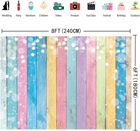 INRUI Colorful Wood Photography Background Easter Pastel Colored Wood Decorations Banner Easter Theme Kids Birthday Baby Shower Party Photo Backdrop (8x6FT) in Saudi Arabia