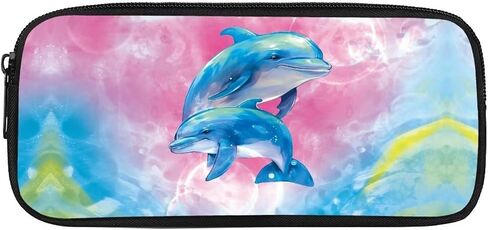 Kawaii Watercolor Dolphin Pen Pencil Case with Zipper,Aesthetic Pink Pencil Pouch Bag Aesthetic School Supplies Organizer for Girls,Boys in Saudi Arabia