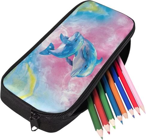 Kawaii Watercolor Dolphin Pen Pencil Case with Zipper,Aesthetic Pink Pencil Pouch Bag Aesthetic School Supplies Organizer for Girls,Boys in Saudi Arabia