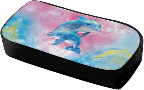 Kawaii Watercolor Dolphin Pen Pencil Case with Zipper,Aesthetic Pink Pencil Pouch Bag Aesthetic School Supplies Organizer for Girls,Boys in Saudi Arabia